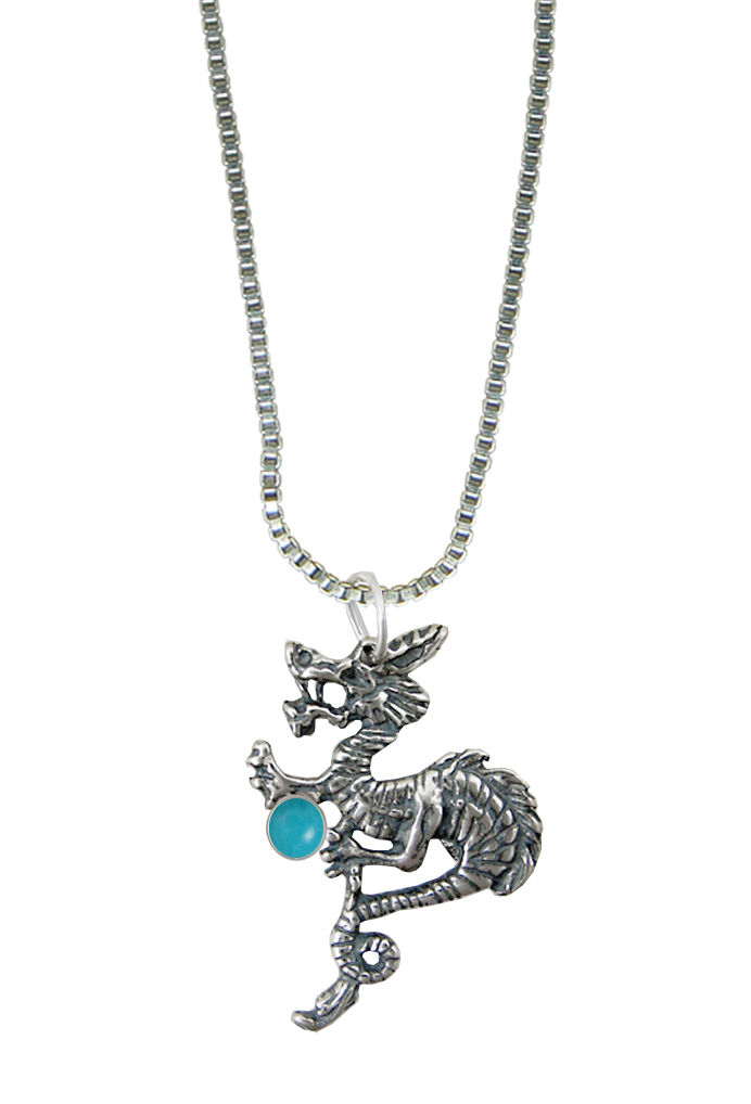Sterling Silver Petite Dragon Pendant With Turquoise